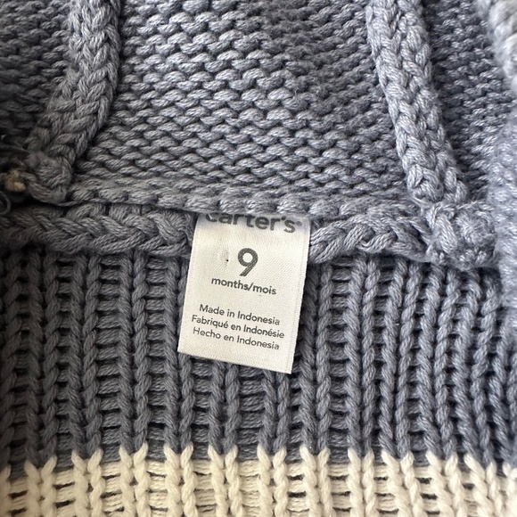 Carter’s 9 Months Baby Boy Knit Hooded Zip Cardigan Sweater Fair Isle NWT - Picture 4 of 4